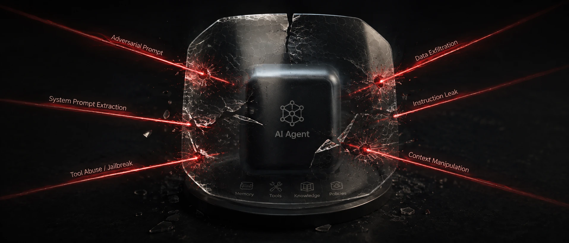 AI agent cracking under adversarial attacks: adversarial prompts, system prompt extraction, tool abuse, data exfiltration, and context manipulation
