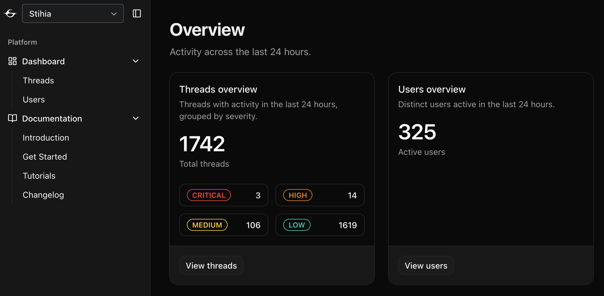 Stihia Console Screenshot